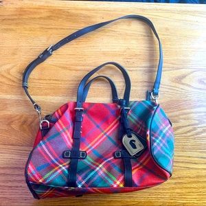 Dooney & Bourke Red Tartan Plaid Barrel Satchel with Wallet